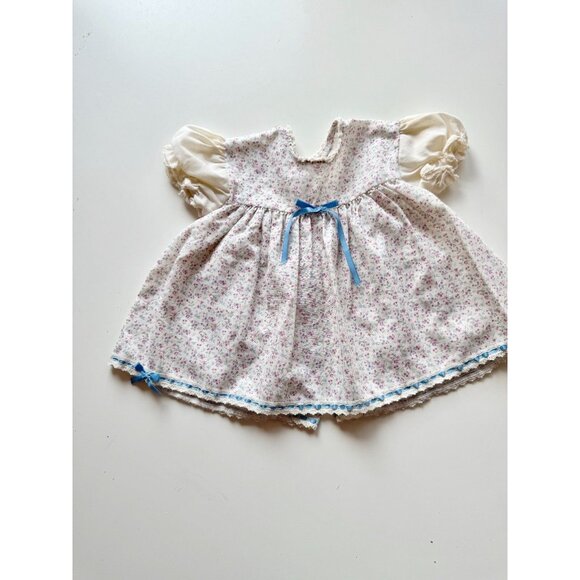 Vintage Baby Girl CUTEST ONE Floral Polycotton Satin Bow Peasant Dress, Size 12M - Picture 2 of 13